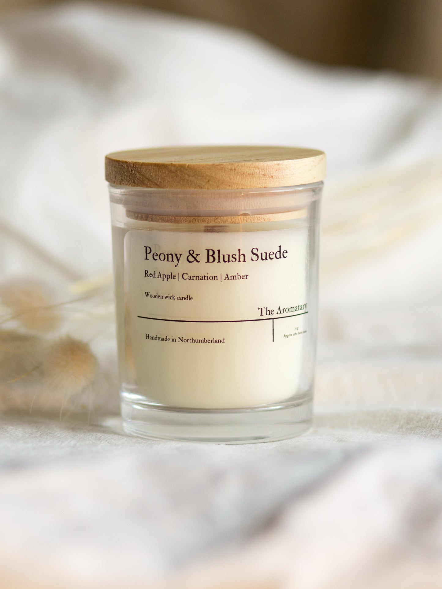 Peony & Blush Suede wooden wick votive