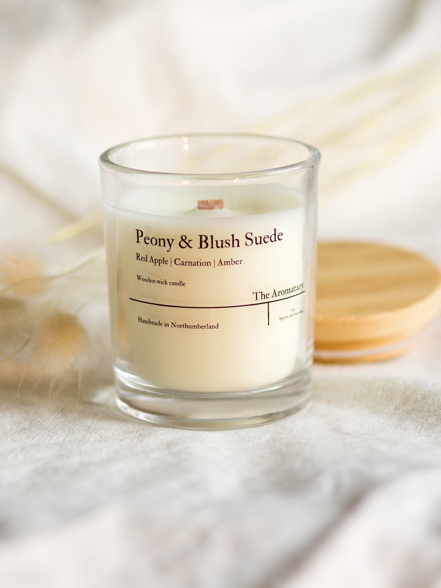 Peony & Blush Suede wooden wick votive